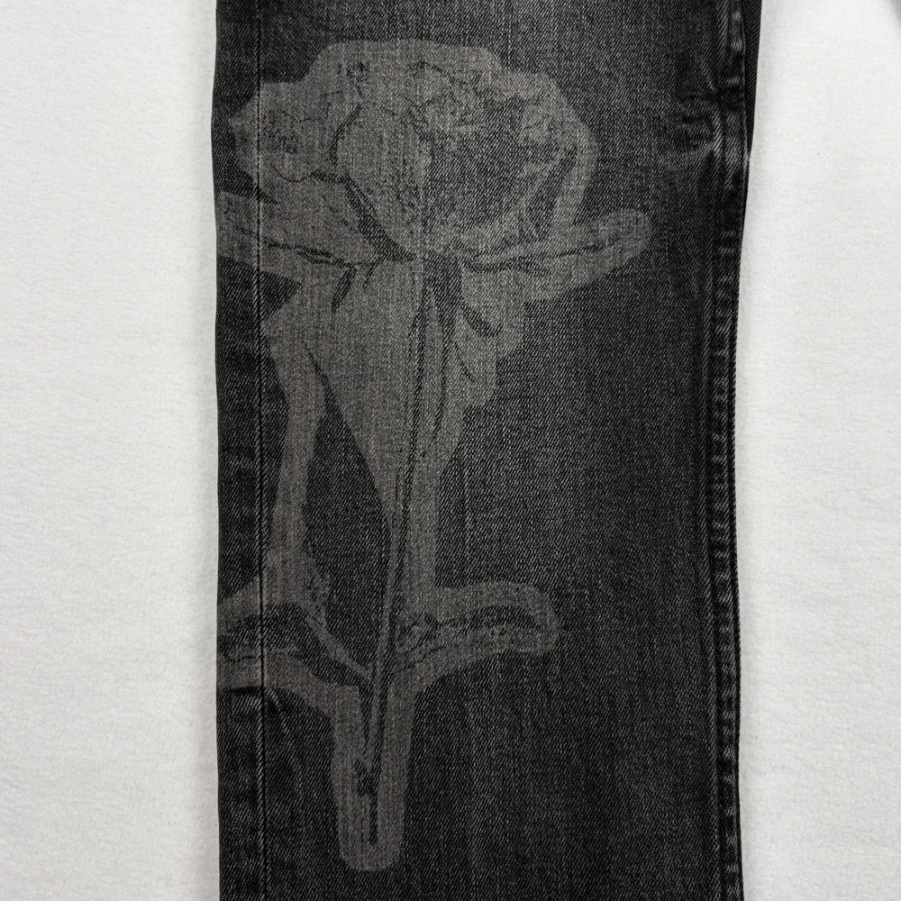 Ksubi Chitch Rose Graphic Slim Fit Jeans Washed Black Denim Mens 33
